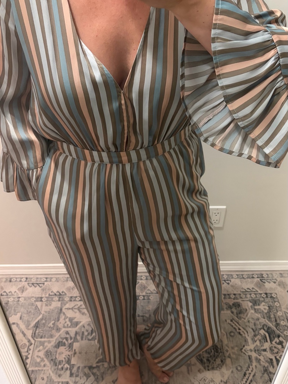 🍒2/$50 saltwater LUXE Striped V-Neck Jumpsuit in Blue, Tan & Brown